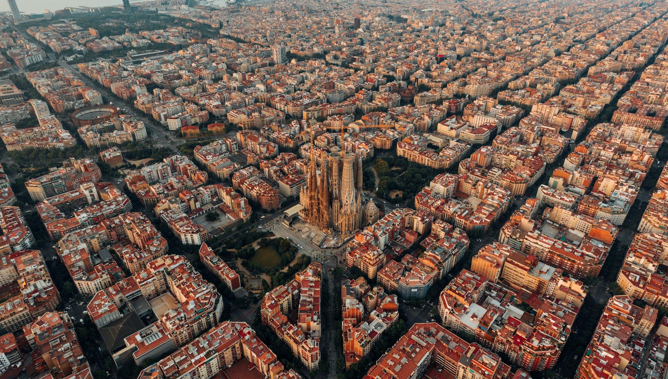 Aerial view of Barcelona with the Sagrada Família